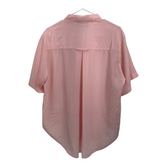 Lady Manhattan Vintage Salmon Pink Button-Up Short Sleeve Blouse Size 14 - Picture 8 of 13